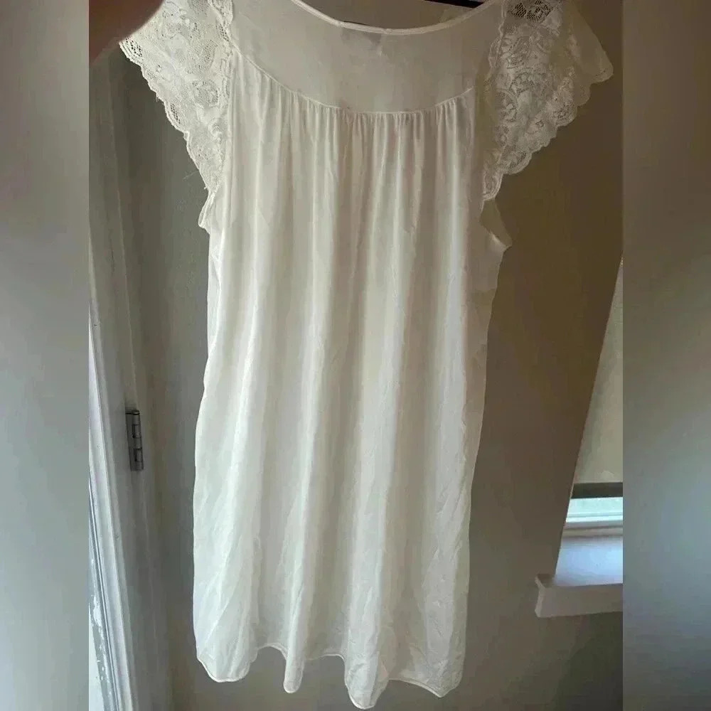 Vintage grannycore coquette ivory bow lace chemise slip dress lingerie nightie - Picture 13 of 13